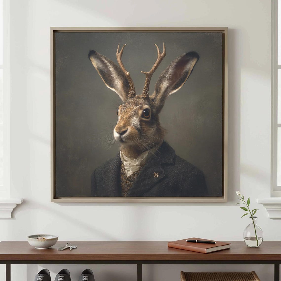 Jackalope Gentleman Antlered Hare Portrait Suit Oil Style Poster