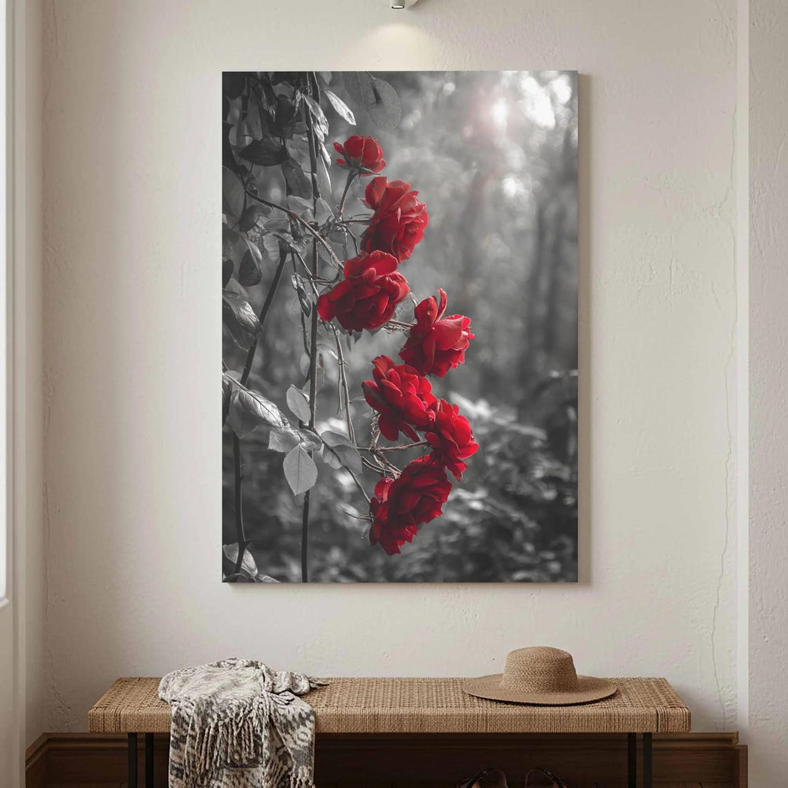 Red Rose Color Splash Black White Romantic Floral Photo Poster