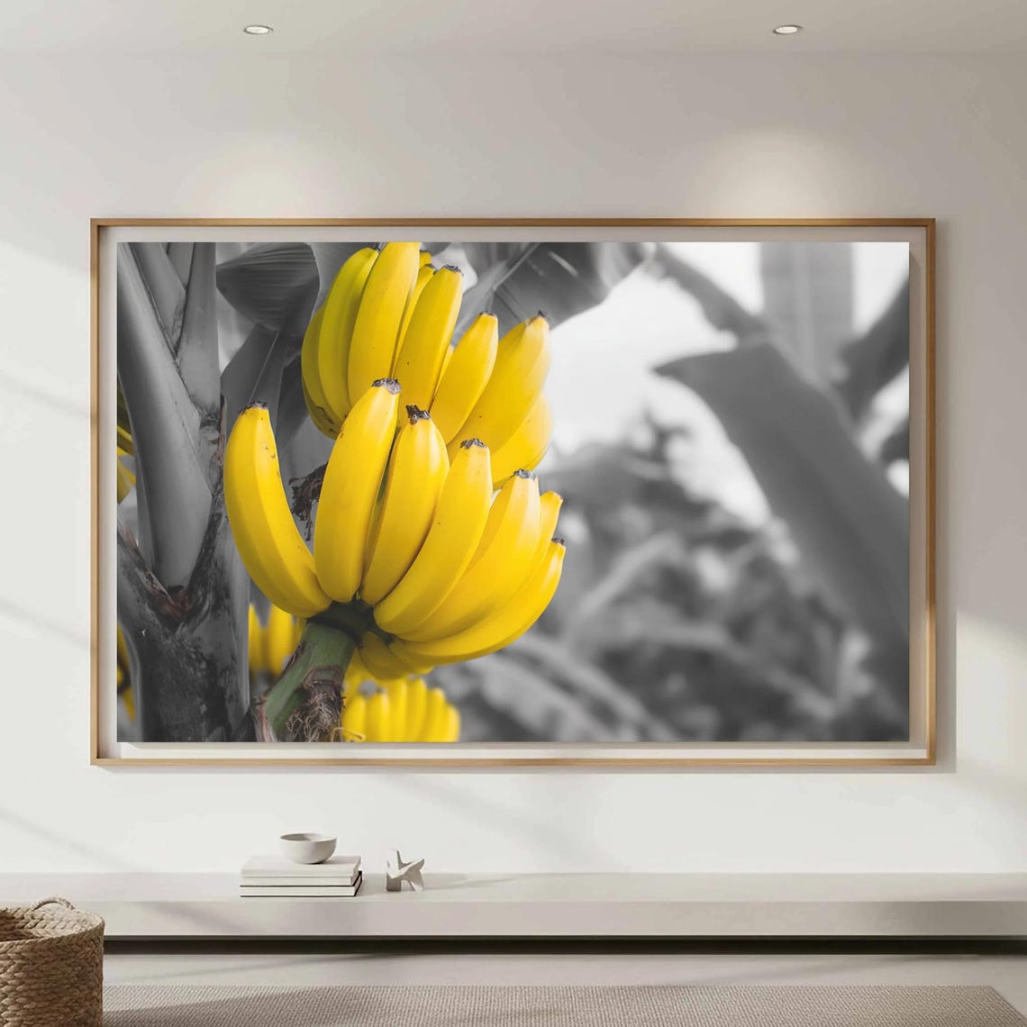 Yellow Bananas Hanging Bunch Selective Color Photo Art Poster