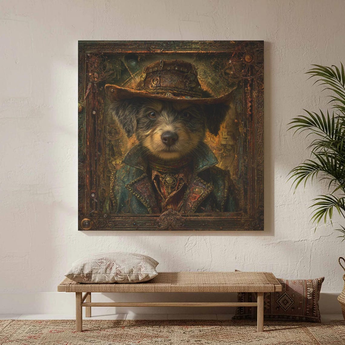 Steampunk Cowboy Dog Portrait Western Hat Vintage Canvas Print