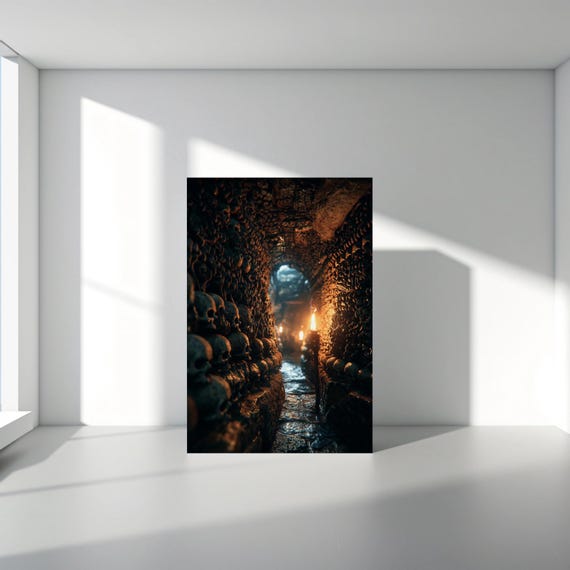Dark Gothic Catacomb Canvas Wall Art Horror Skull Print
