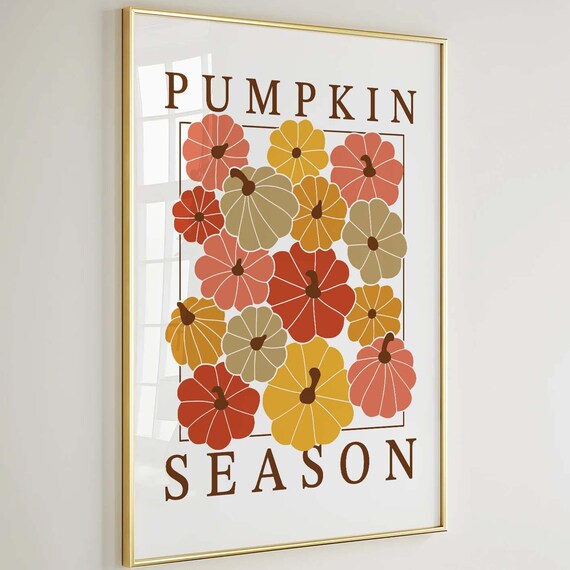 Pumpkin Season Retro Autumn Pumpkins Grid Fall Kitchen Poster