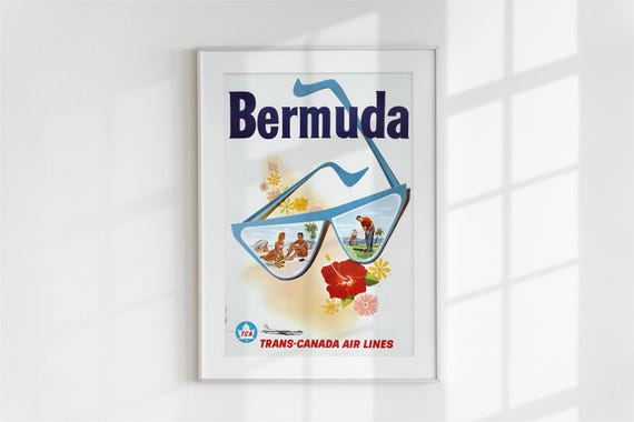 Vintage Bermuda Travel Poster Transcanada Airlines Retro Art Print 1960s Tropical Vacation Beach Golf Gift For Her