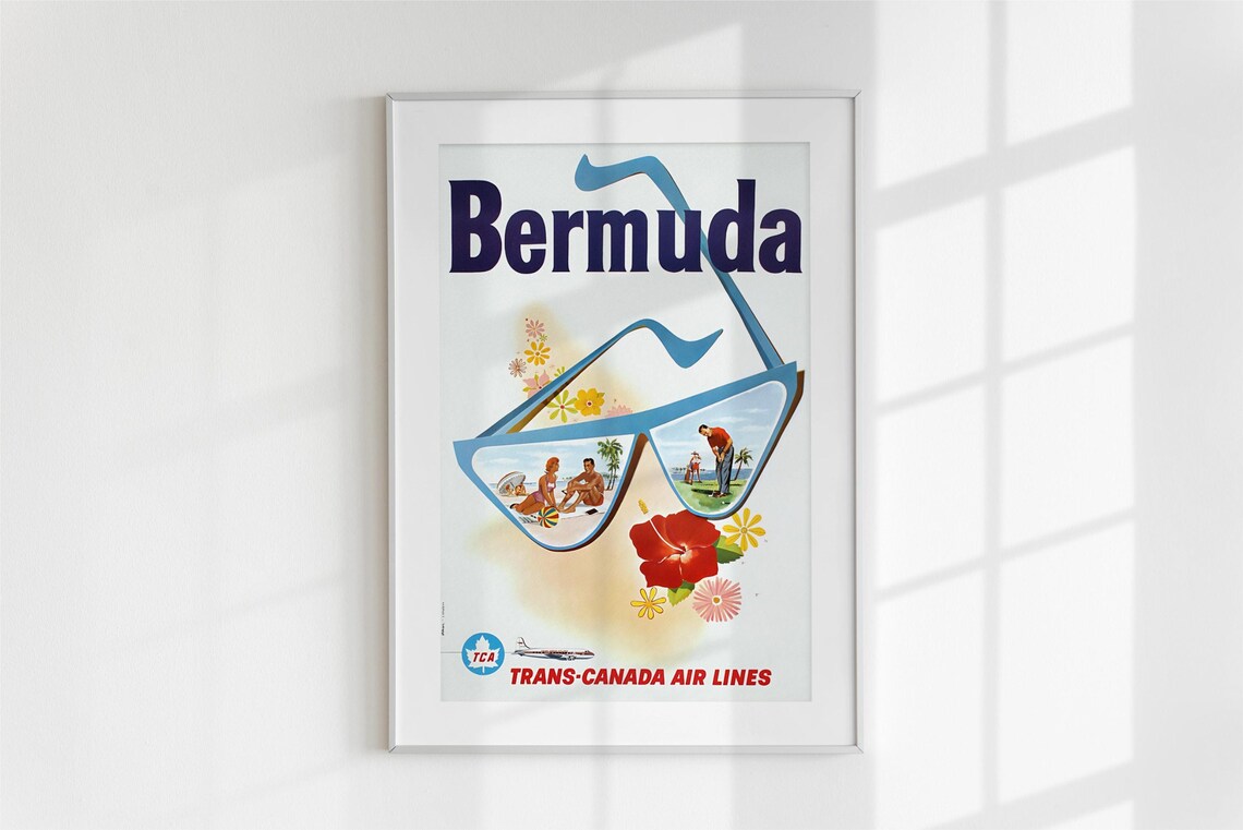 Vintage Bermuda Trans Canada Air Lines Sunglasses Beach Golf Poster