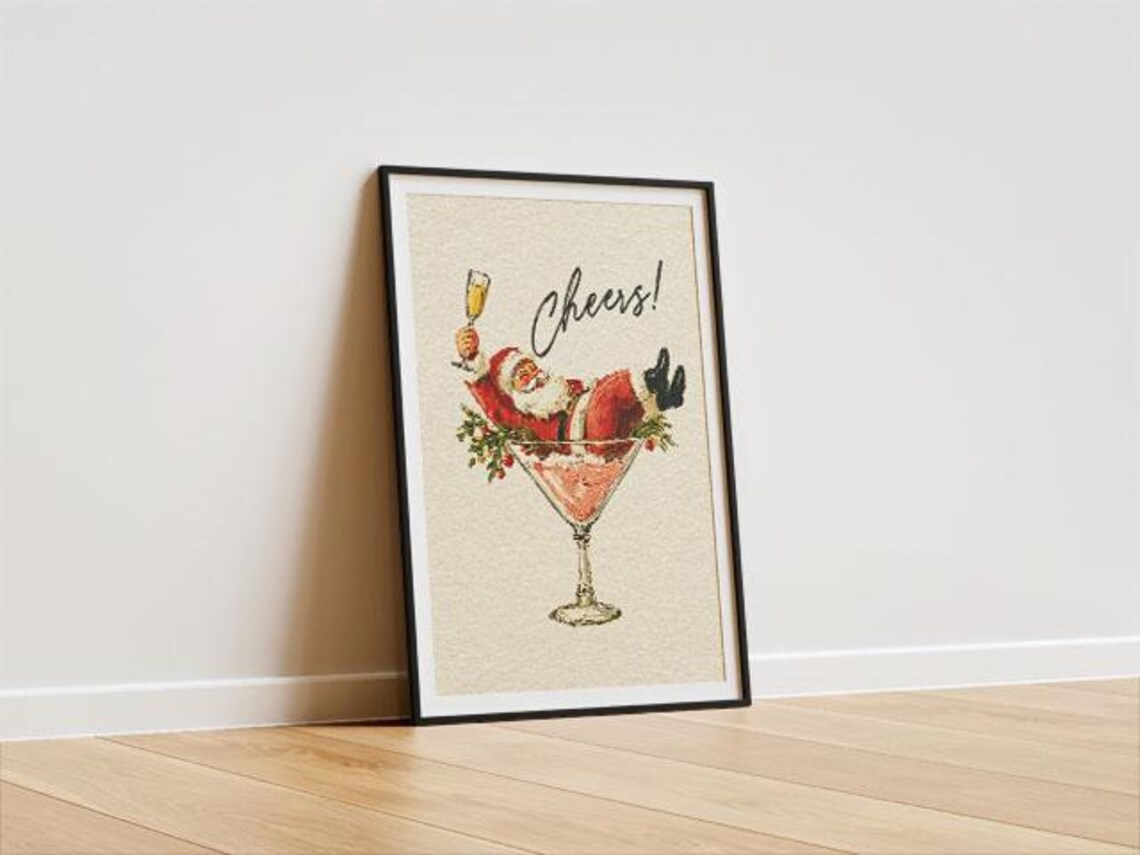 Vintage Santa Cheers Christmas Art Print