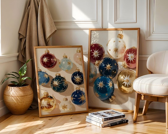 Christmas Ornament Wall Art Set, Vintage Holiday