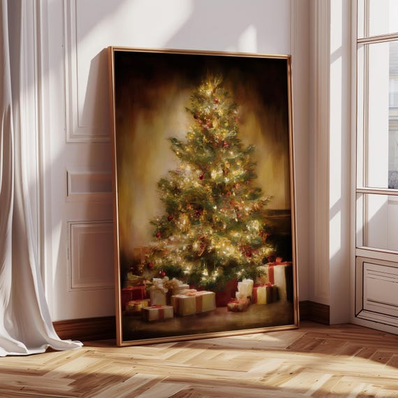 Glowing Christmas Tree Print Cozy Holiday Wall Art Warm Decor Festive Illustration