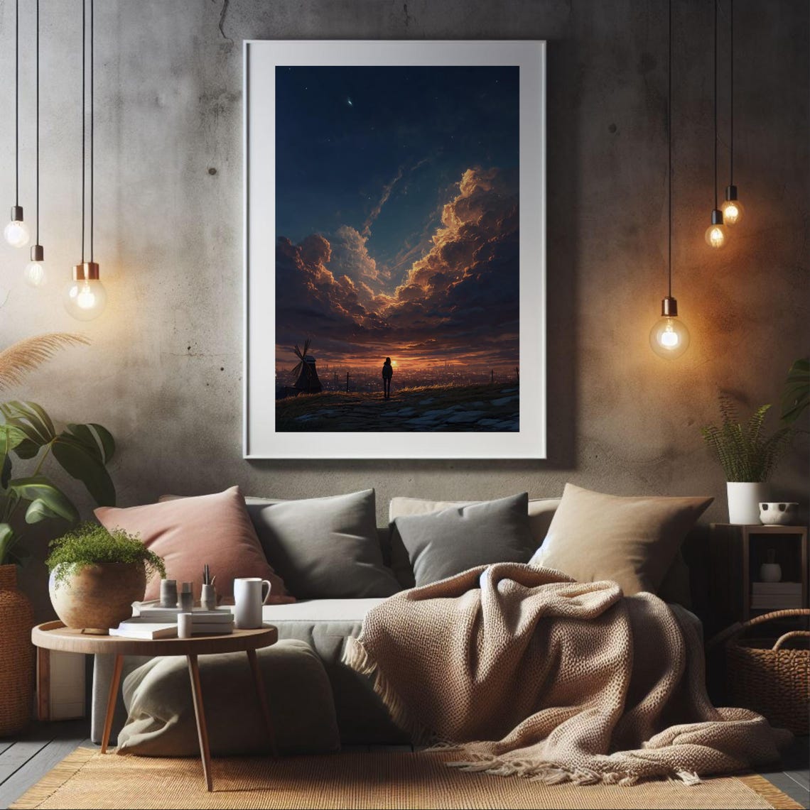 Anime City Sunset Print Cinematic Night Sky Wall Art 5 Sizes