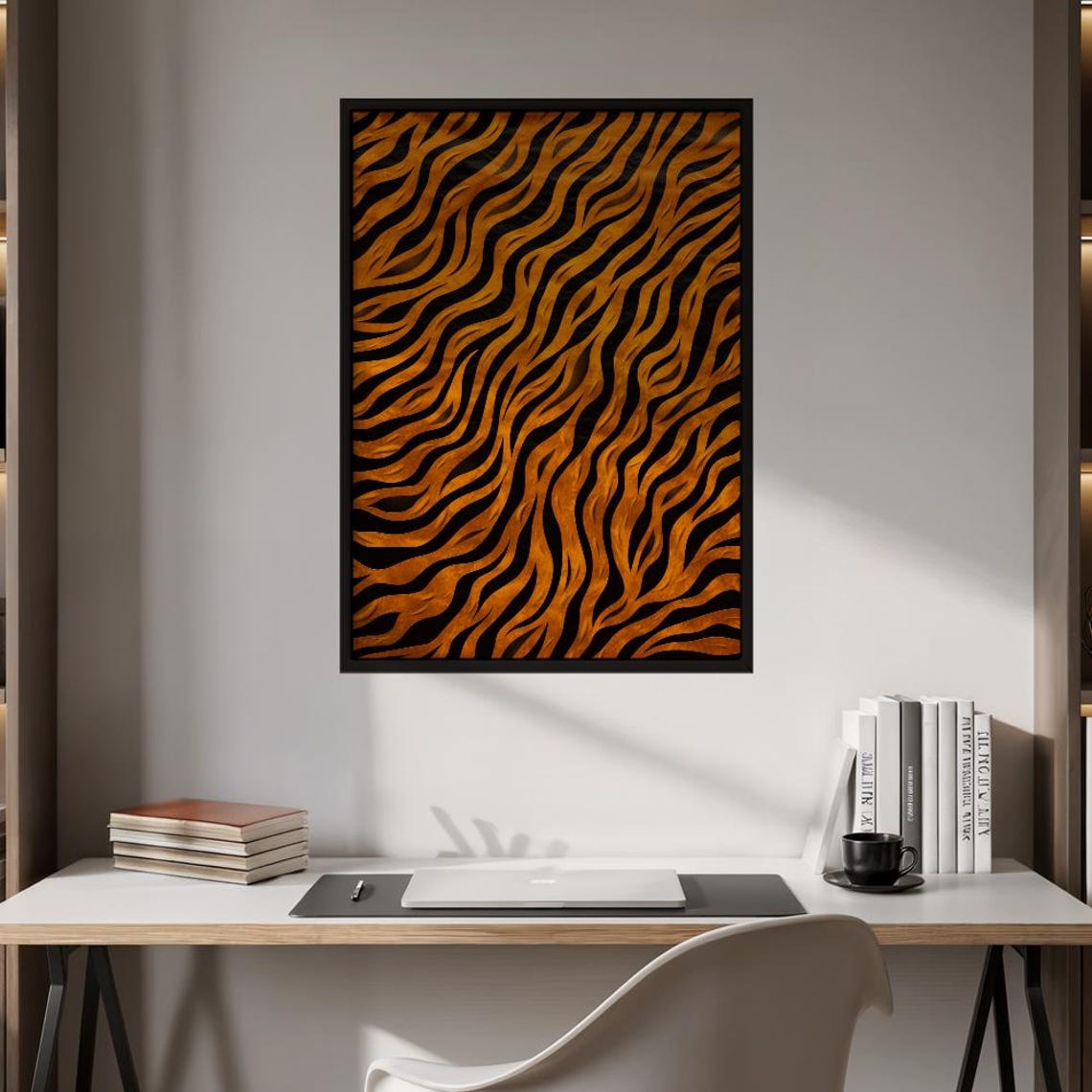 Vibrant Abstract Tiger Stripes Matte Vertical Poster Bold Orange Black Animal Print Wall Art Modern Contemporary Exotic Home Decor