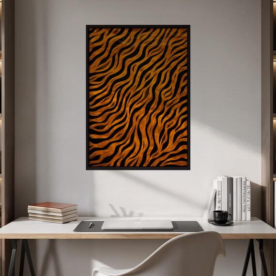 Vibrant Abstract Tiger Stripes Matte Vertical Poster Bold Orange Black Animal Print Wall Art Modern Contemporary Exotic Home Decor