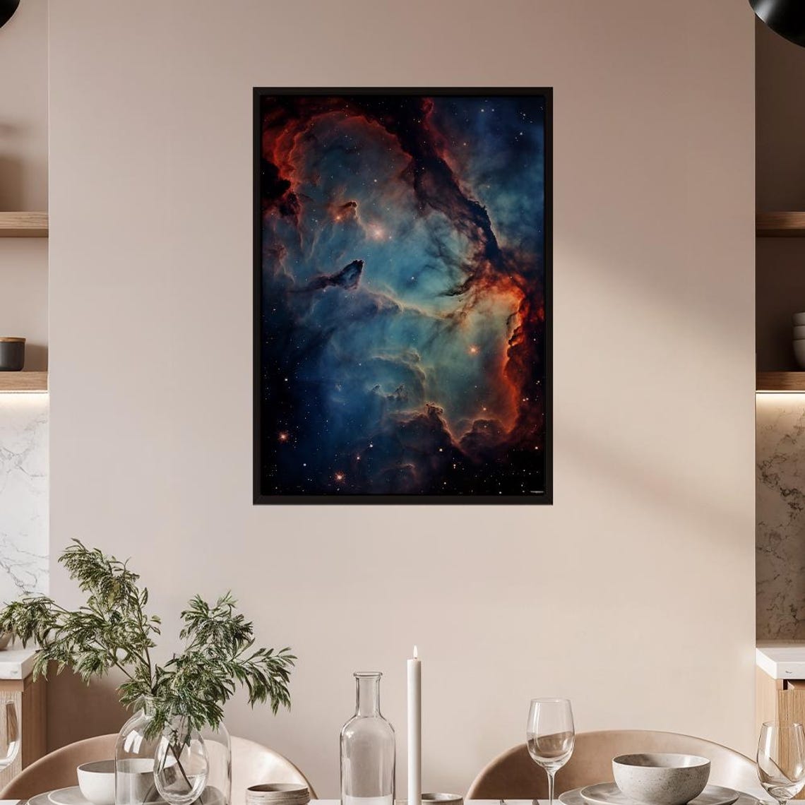 Deep Space Nebula Poster With Cosmic Blue and Red Celestial Clouds