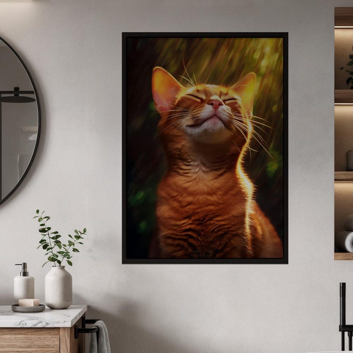 Sweet Blissful Orange Cat Basking in Warm Golden Sunlight Poster