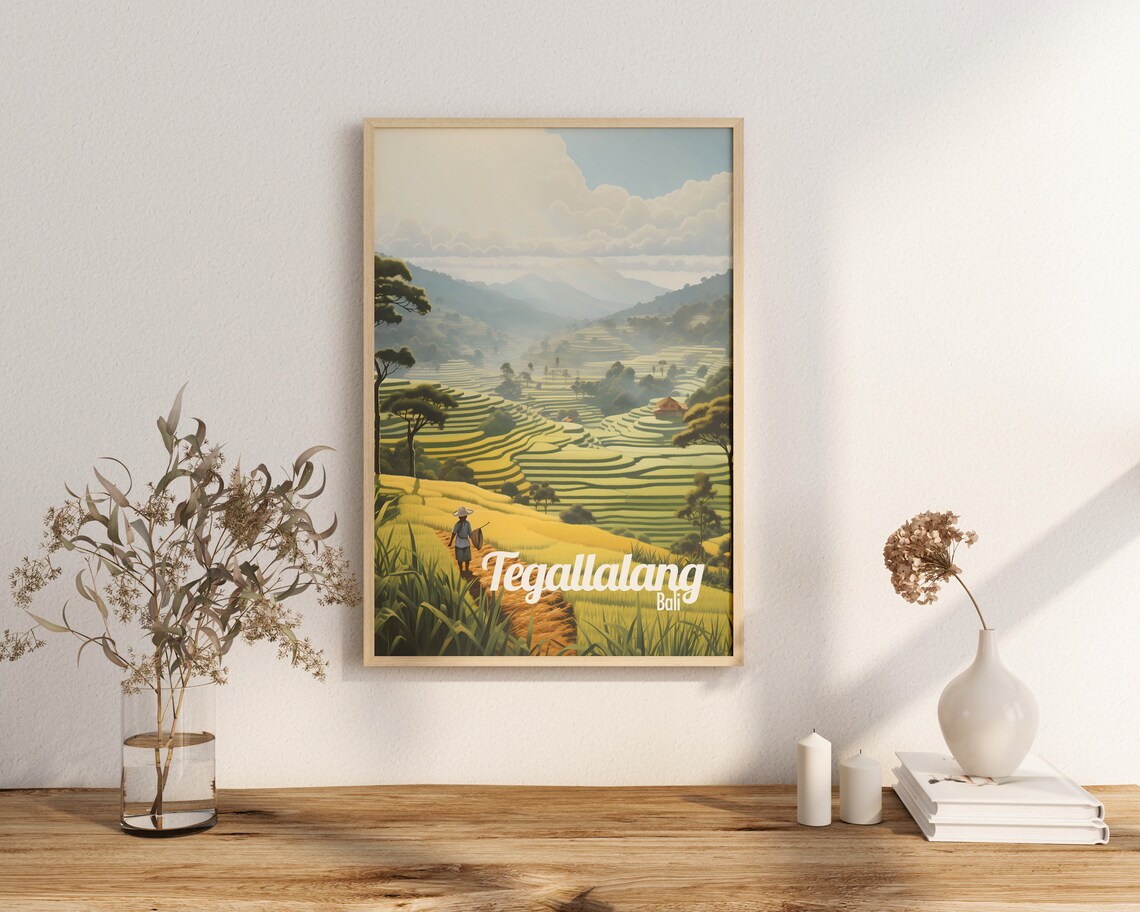 Tegallalang Bali Rice Terraces Retro Vintage Style Travel Poster