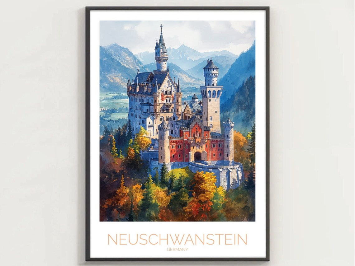 Neuschwanstein Castle Germany Autumn Forest Mountains Poster