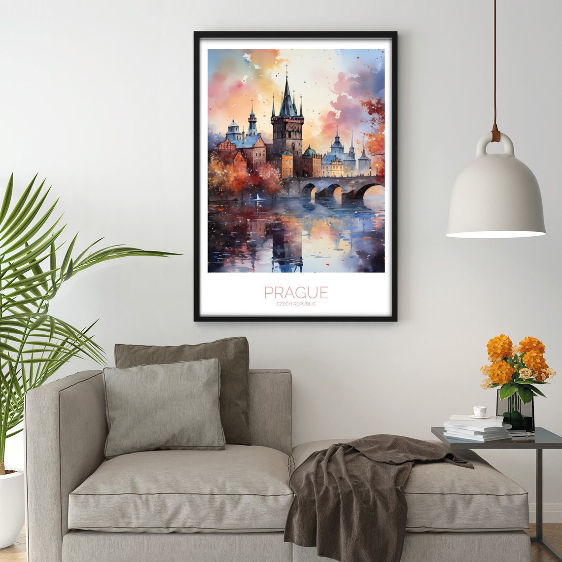 Prague Czech Republic Charles Bridge Watercolor Evening Poster - Image 3