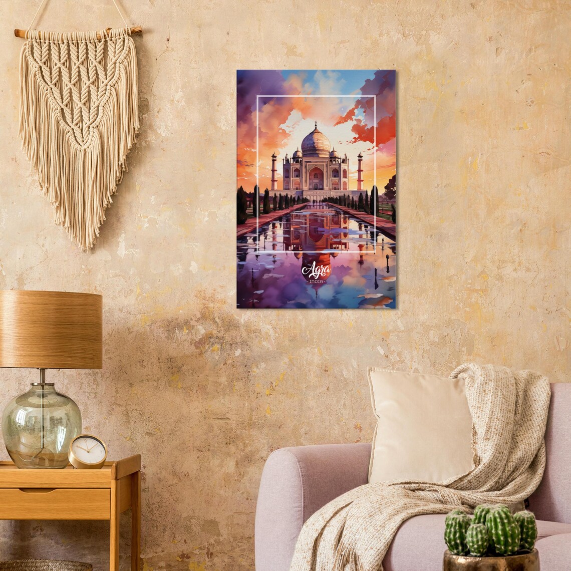 Taj Mahal Sunset Watercolor Reflection Agra India Travel Poster - Image 2