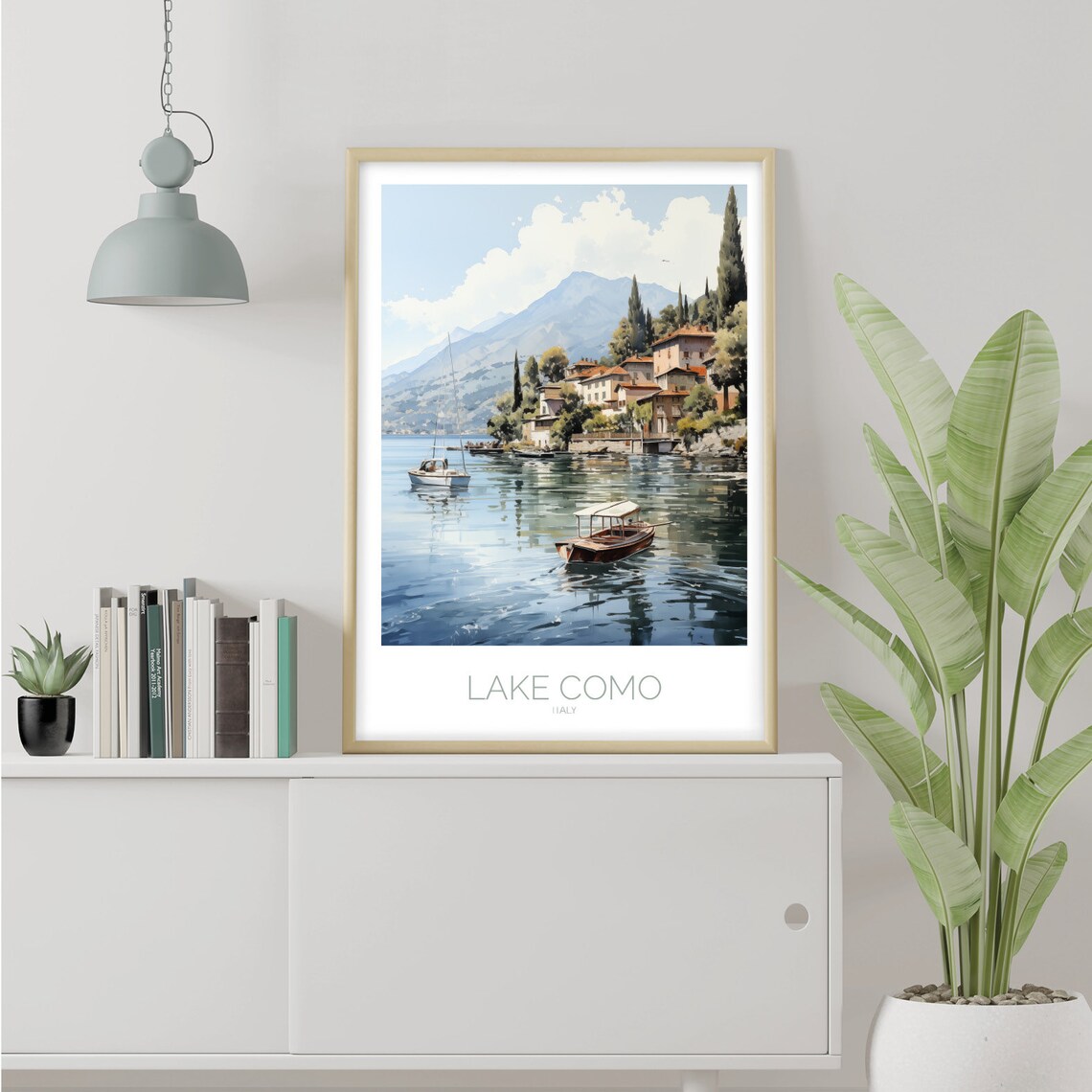 Lake Como Italy Wooden Boats Lakeside Village Mountain Poster - Image 2
