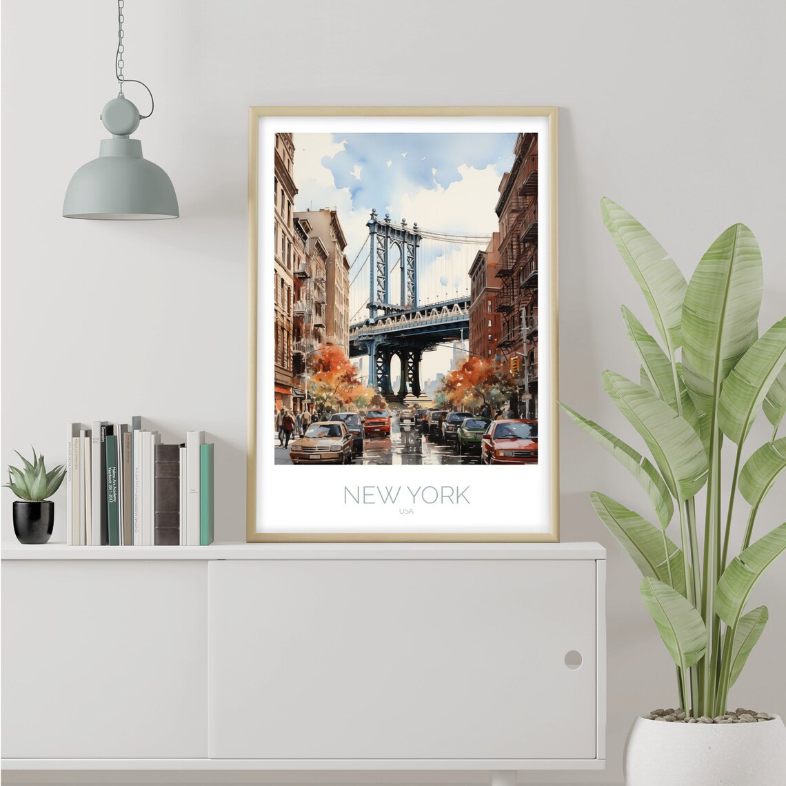 Manhattan Bridge Watercolor Travel Poster, New York USA - Image 2