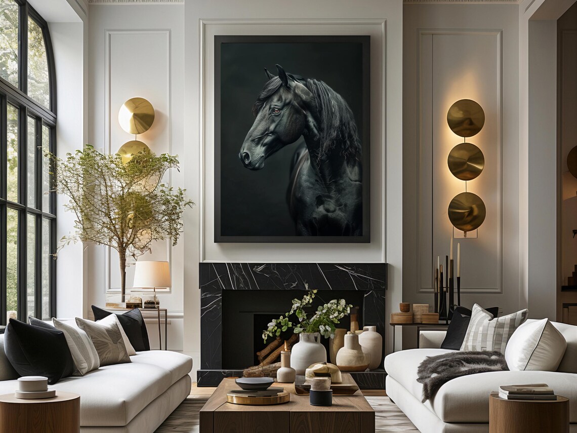 Black Stallion Portrait Dark Moody Equine Photography Poster