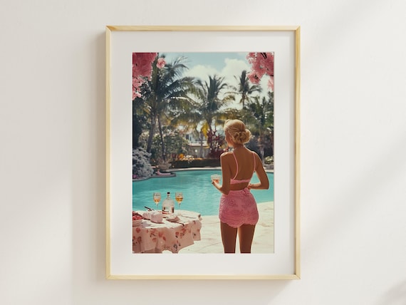 Slim Aarons Style Poolside Cocktail Party Retro Glam Summer Poster