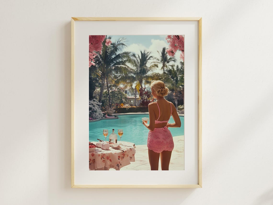Slim Aarons Style Poolside Cocktail Party Retro Glam Summer Poster