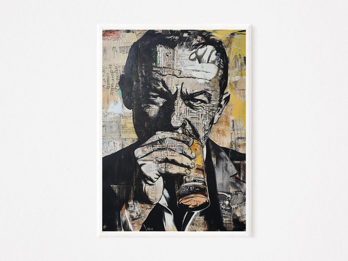 Vintage Whiskey Drinker Mixed Media Masculine Bar Art Poster
