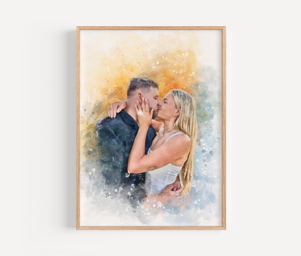 Girl Kissing Her Small Dog Watercolor Custom Pet Portrait Poster - Image 2