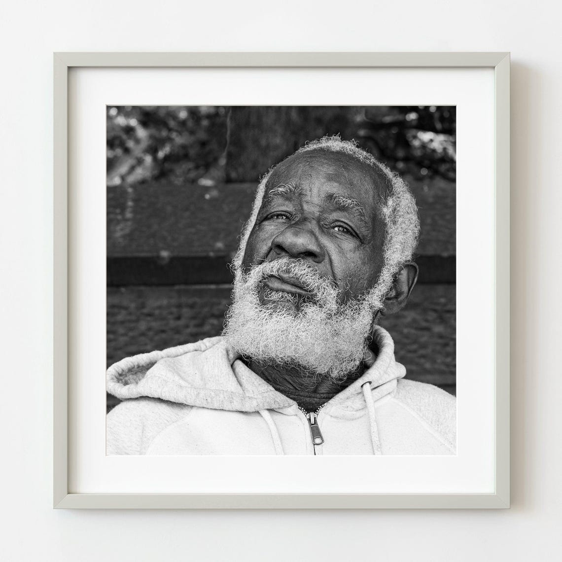 Elderly Man With White Beard Black and White Portrait Poster
