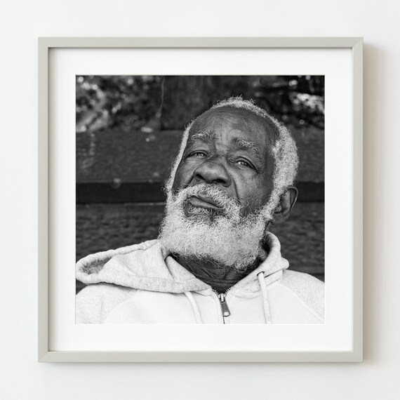 Elderly Man With White Beard Black and White Portrait Poster