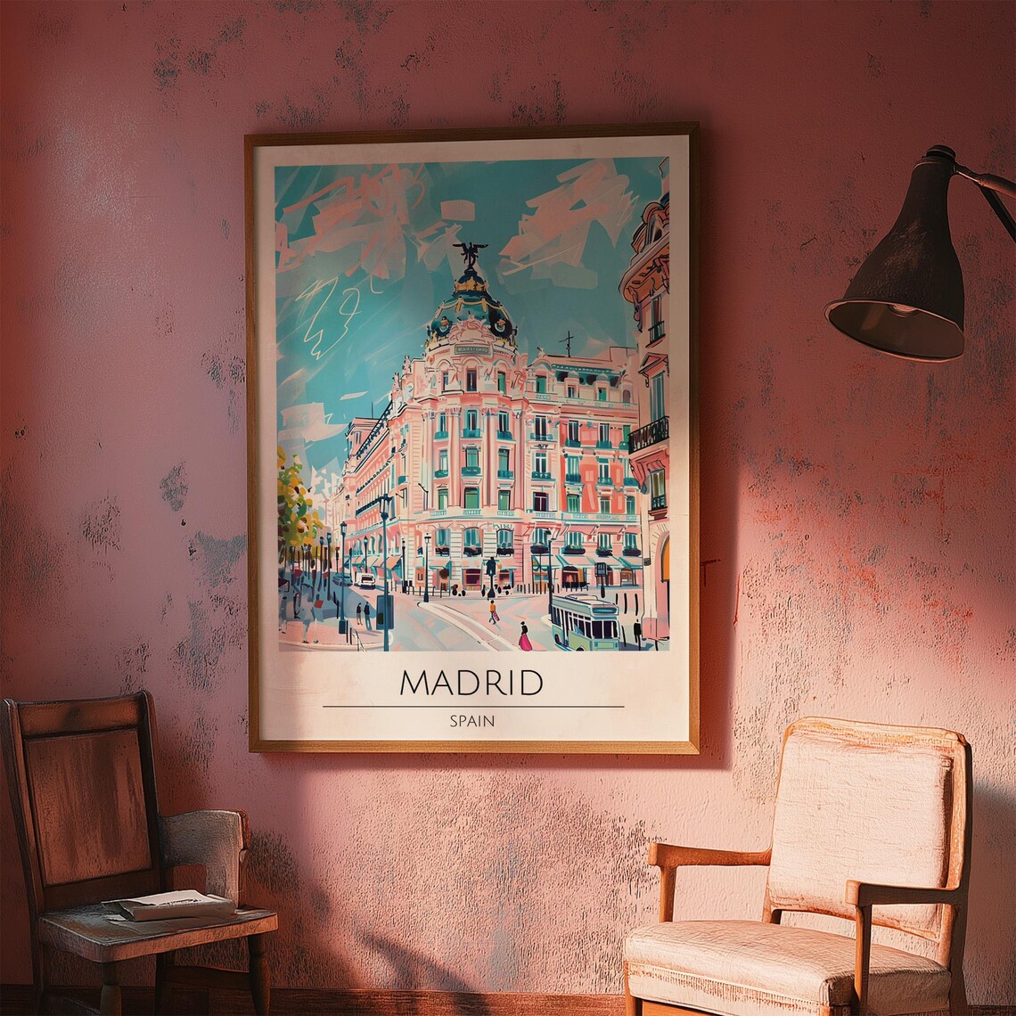 Madrid Spain Metropolis Building Street Illustrated Travel Poster