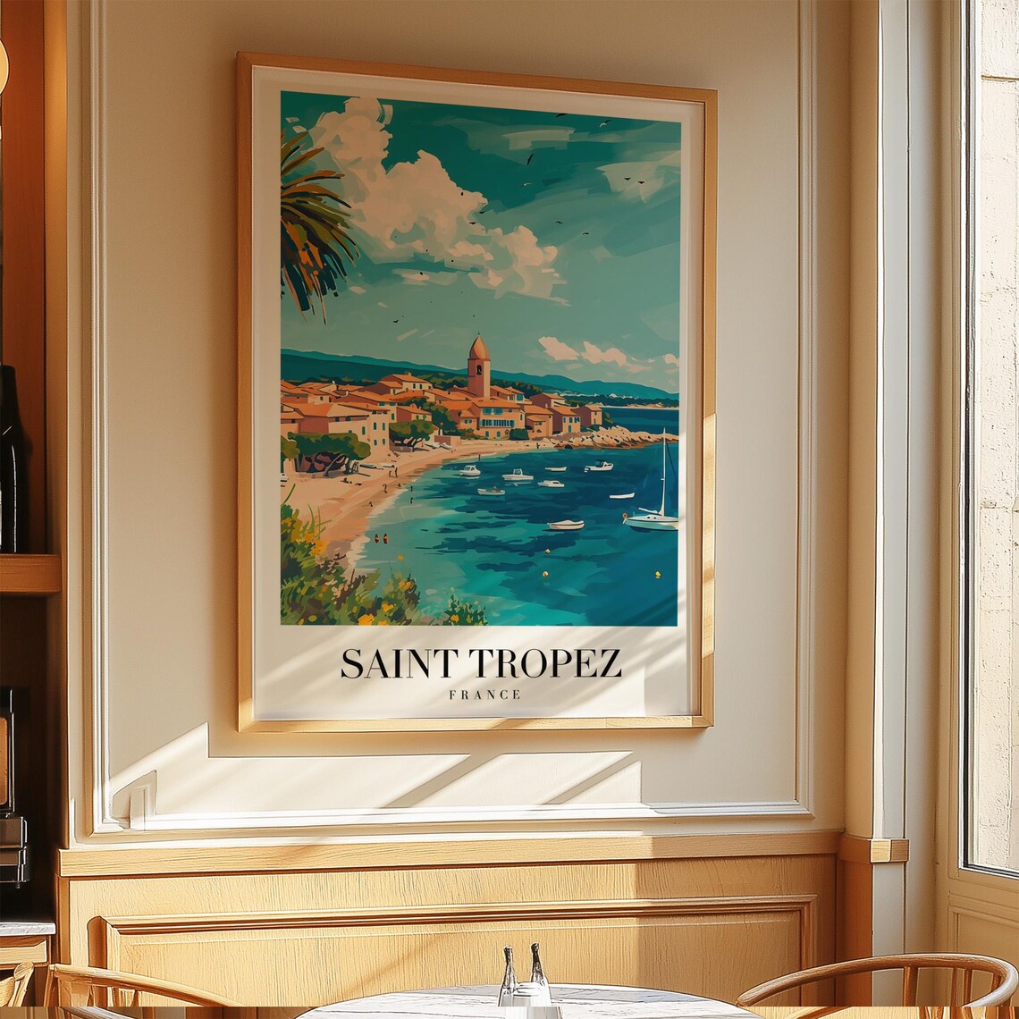 Saint Tropez France Vintage Travel Poster Harbor Boats and Beach
