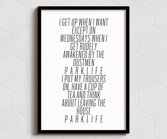 Parklife Blur Britpop Lyrics Wednesday Dustmen Typography Poster