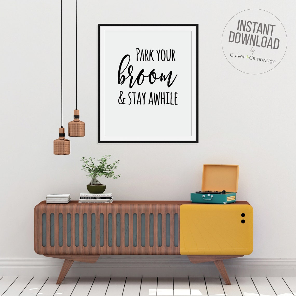 Park Your Broom and Stay Awhile Funny Halloween Witch Quote Poster - Image 3