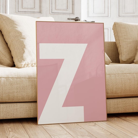 Letter Z Print Pink Preppy Initial Poster Alphabet Wall Art Minimalist Trendy Nursery Decor