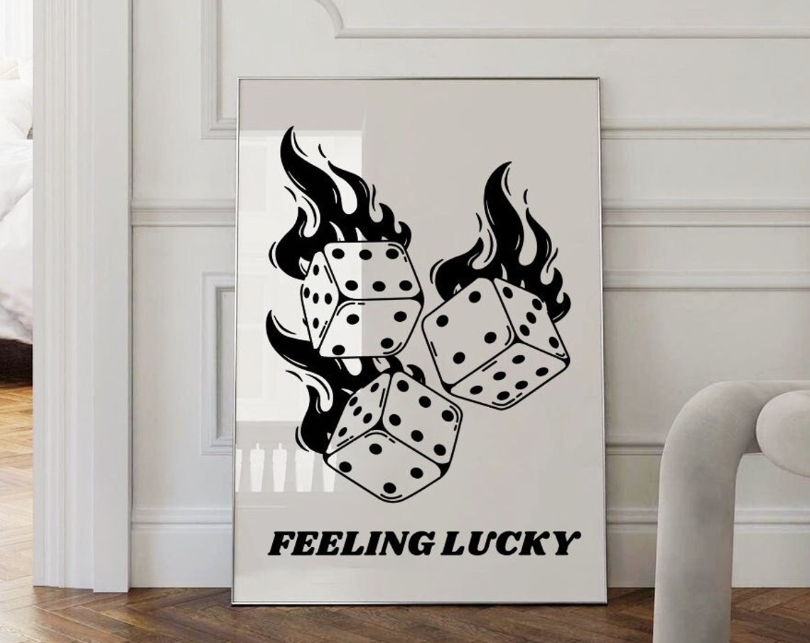 Feeling Lucky Flaming Dice Black Retro Style Statement Poster