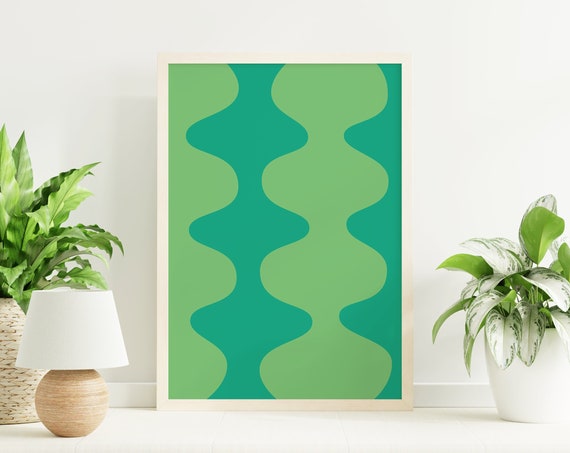 Green Abstract Print Art Trendy Green 70s Retro Art Cute Trendy Wall Art
