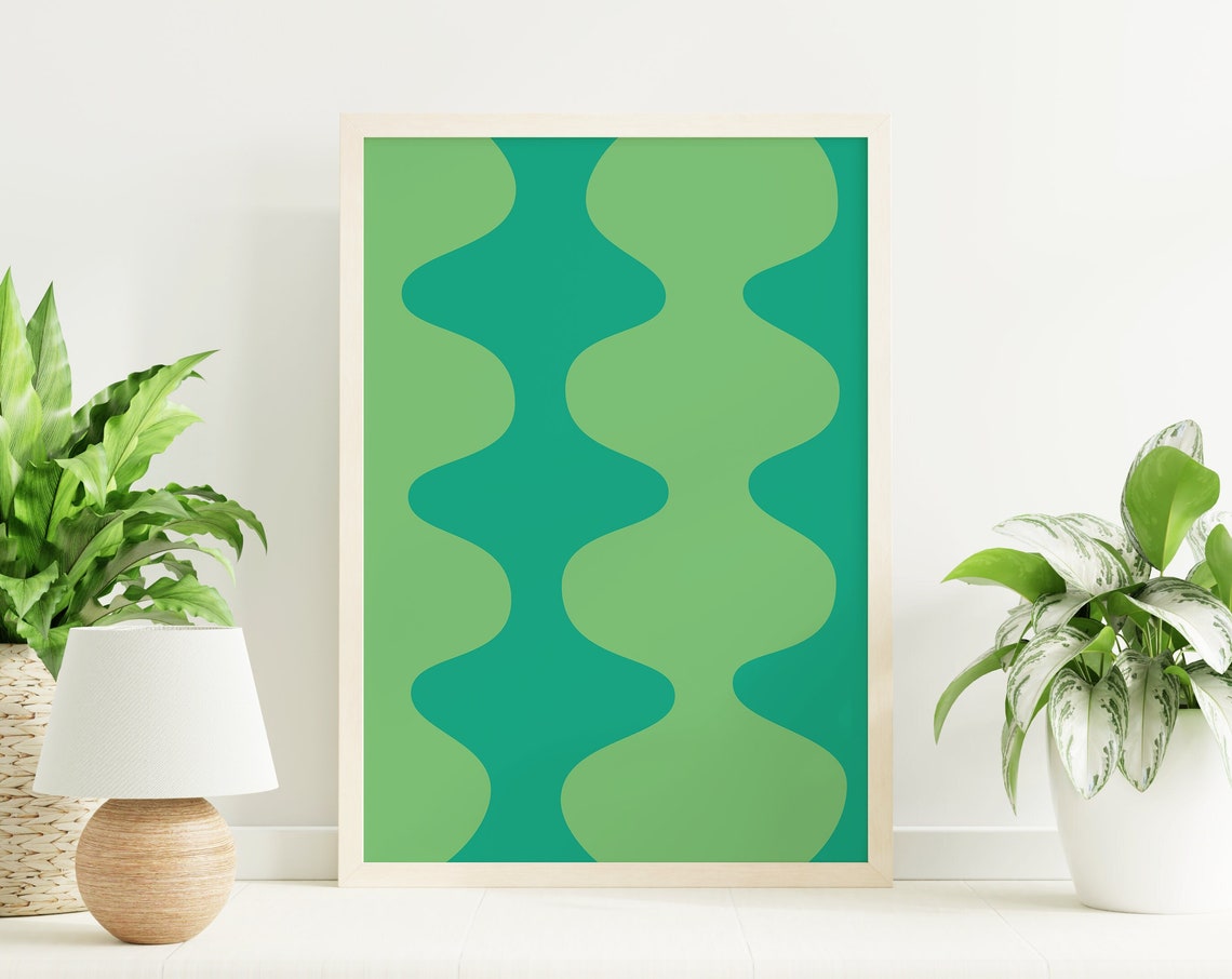 Green Abstract Print Art Trendy Green 70s Retro Art Cute Trendy Wall Art