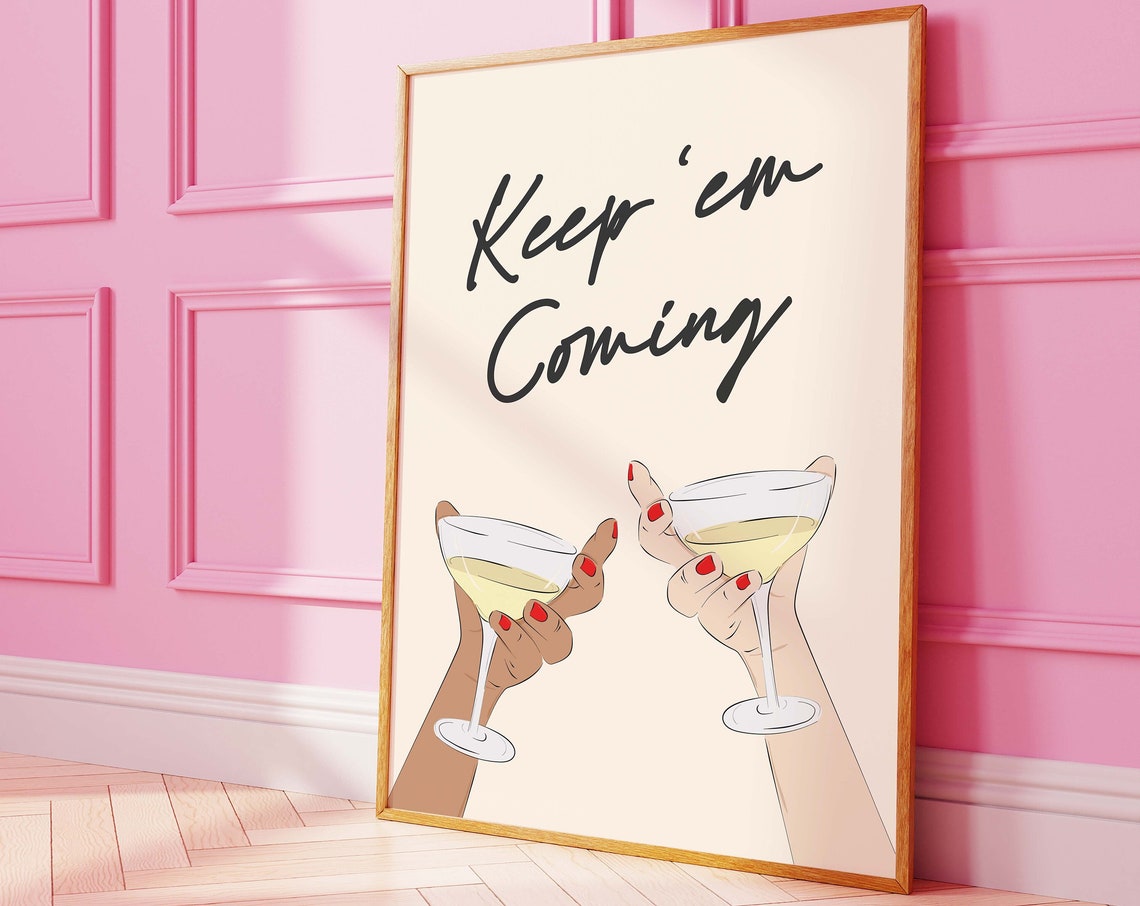 Keep Em Coming Print Art Cute Bar Car Print Cheers Cocktail Bar Art Trendy Kitchen Wall Art