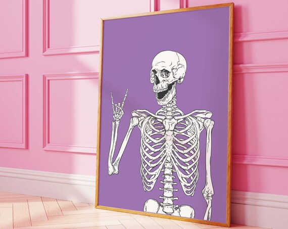 Rock On Skeleton Purple Halloween Funny Bones Party Art Poster