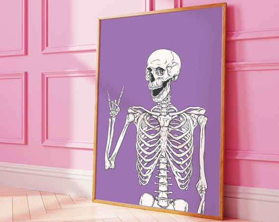 Skeleton Print Art Cute Purple Halloween Wall Decor Trendy Halloween Wall Art Spooky Season Poster