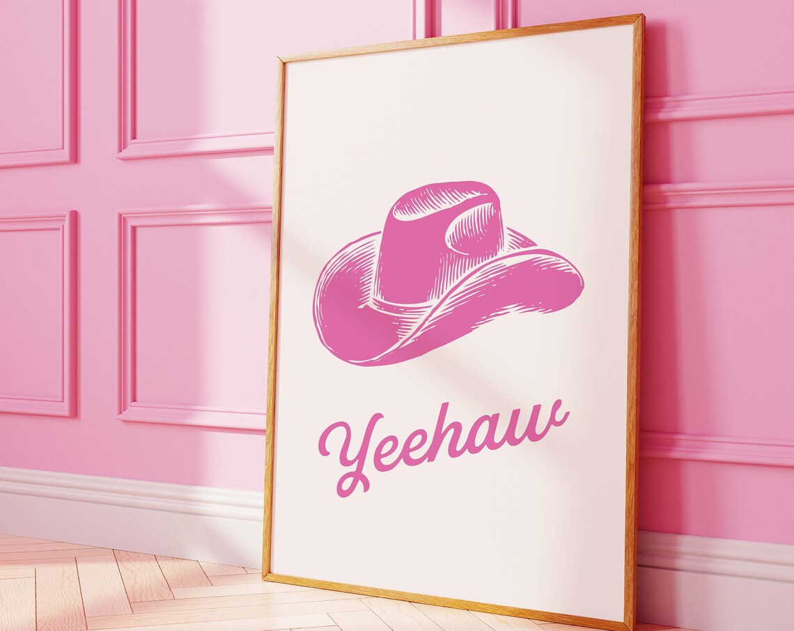Pink Cowboy Hat Yeehaw Retro Western Script Cream Art Poster