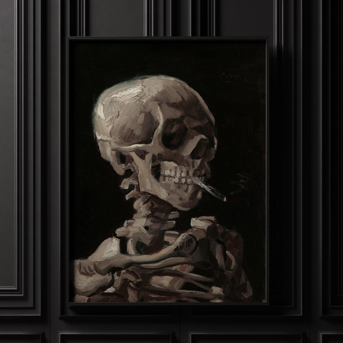 Van Gogh Skull with Burning Cigarette Vintage Dark Art Poster