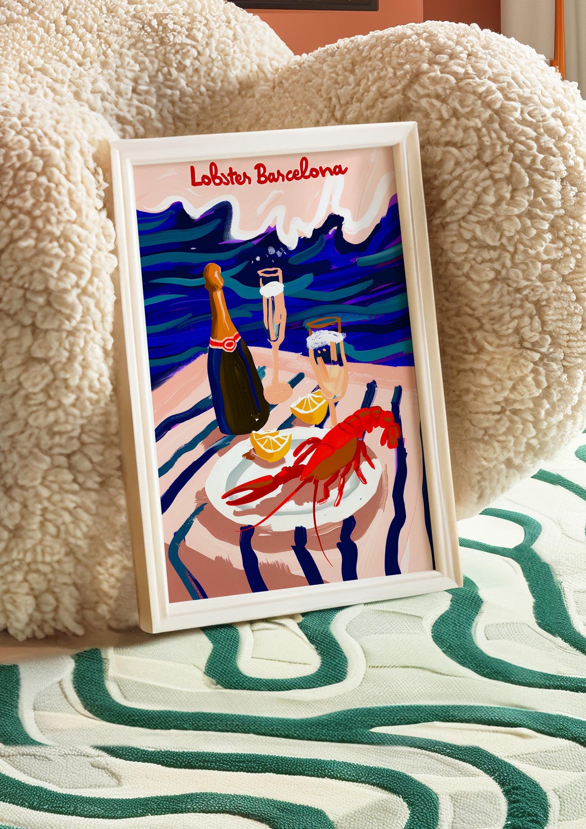 Lobster Barcelona Champagne Dinner Summer Table Seaside Art Poster - Image 4