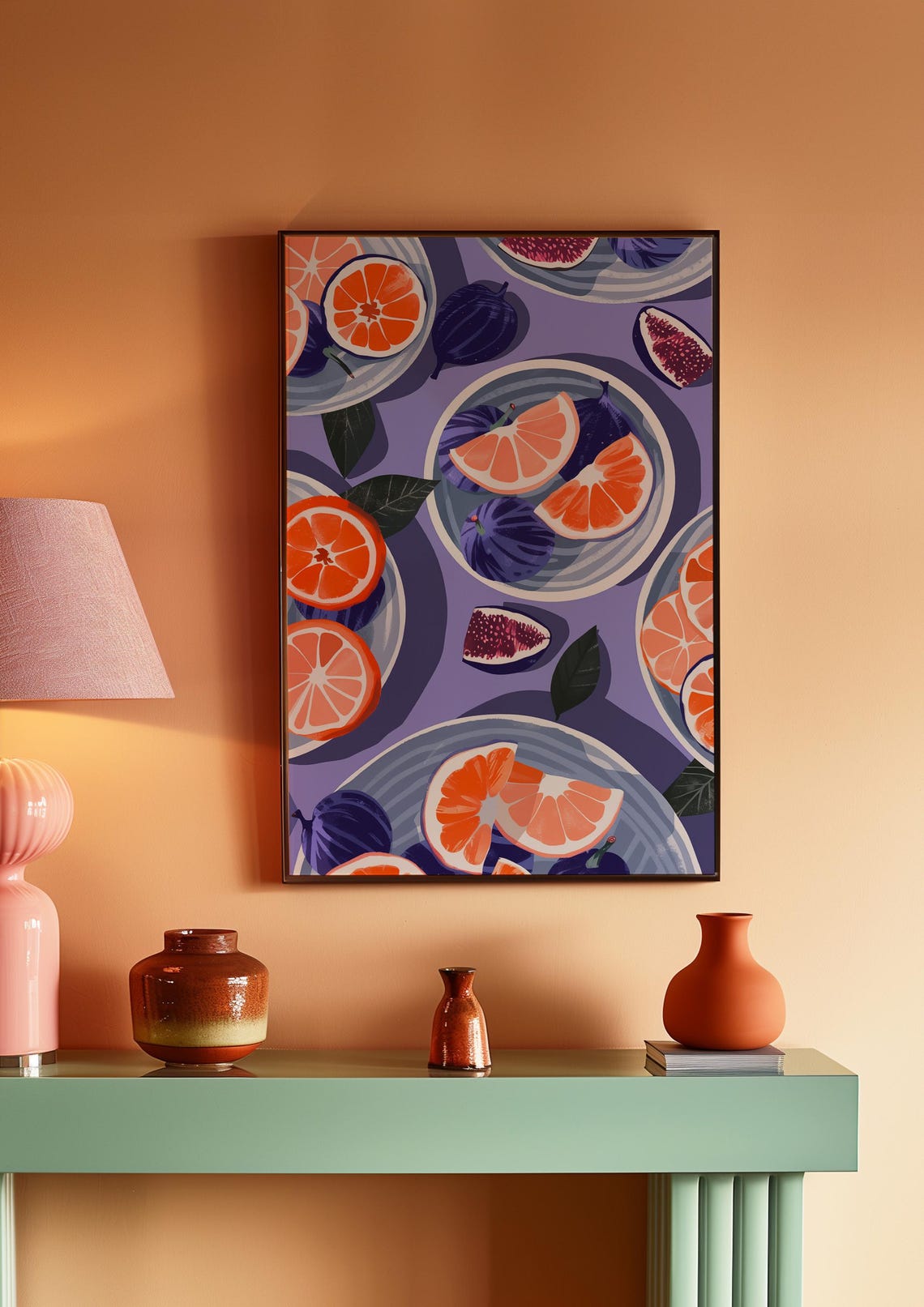 Orange Slices Figs Citrus Fruit Plates Modern Kitchen Poster - Image 3