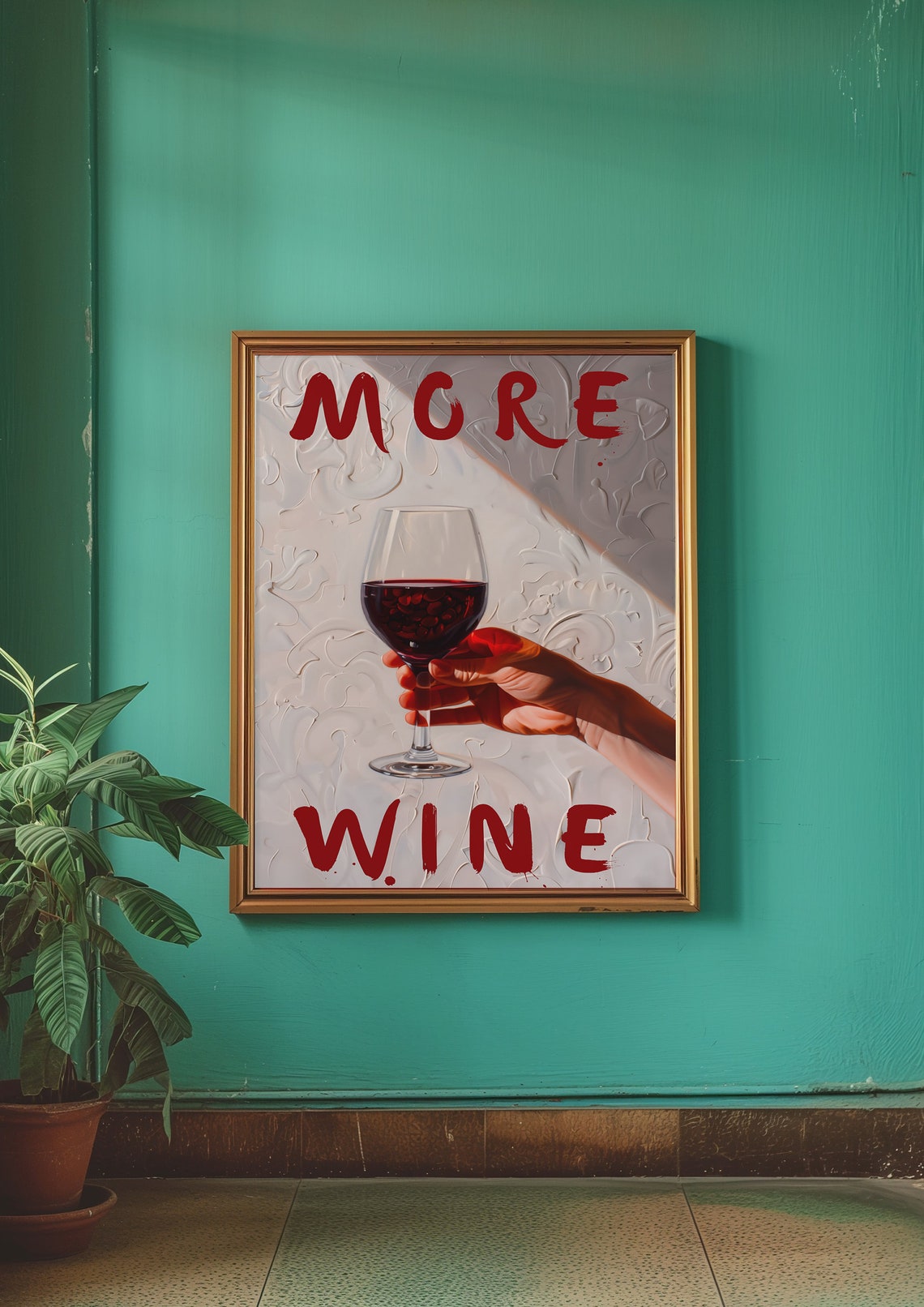 More Wine Red Hand Painted Typography Cheers Kitchen Art Poster - Image 3