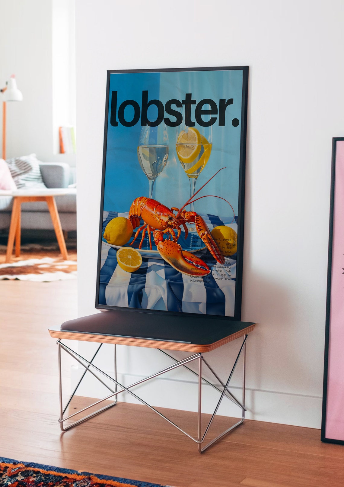 Bold Lobster Text Coastal Dinner Still Life Kitchen Scene Poster - Image 4