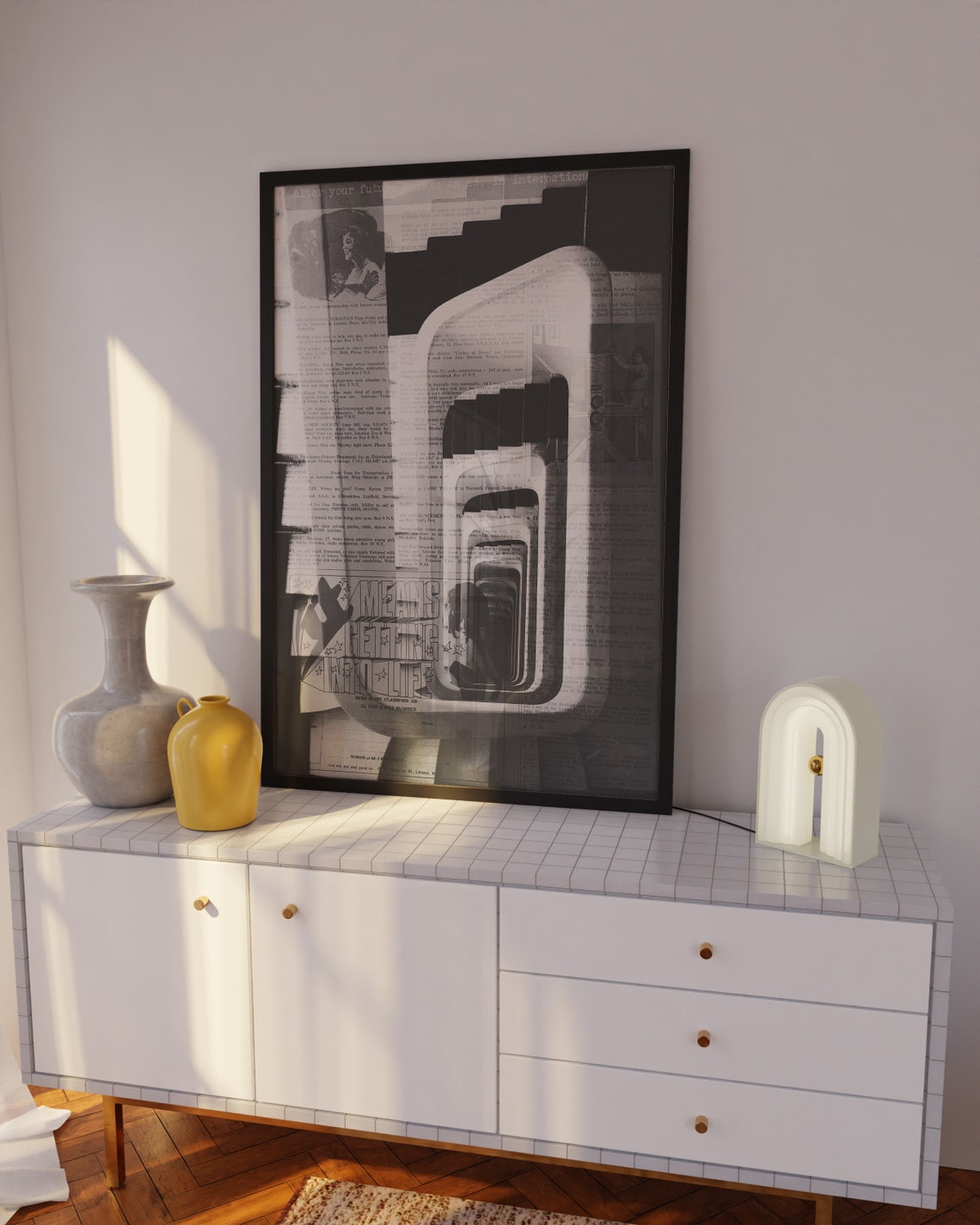 Black and White Modernist Staircase Poster with Architectural Collage - Image 2