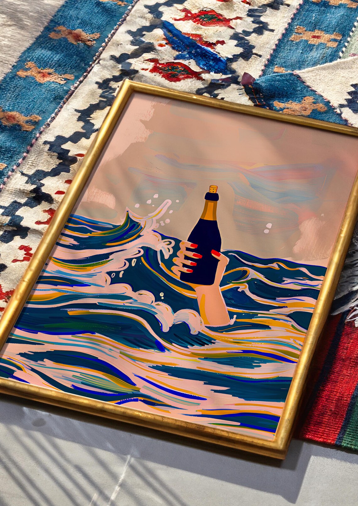 Champagne Bottle Ocean Waves Celebration Party Cheer Art Poster - Image 4