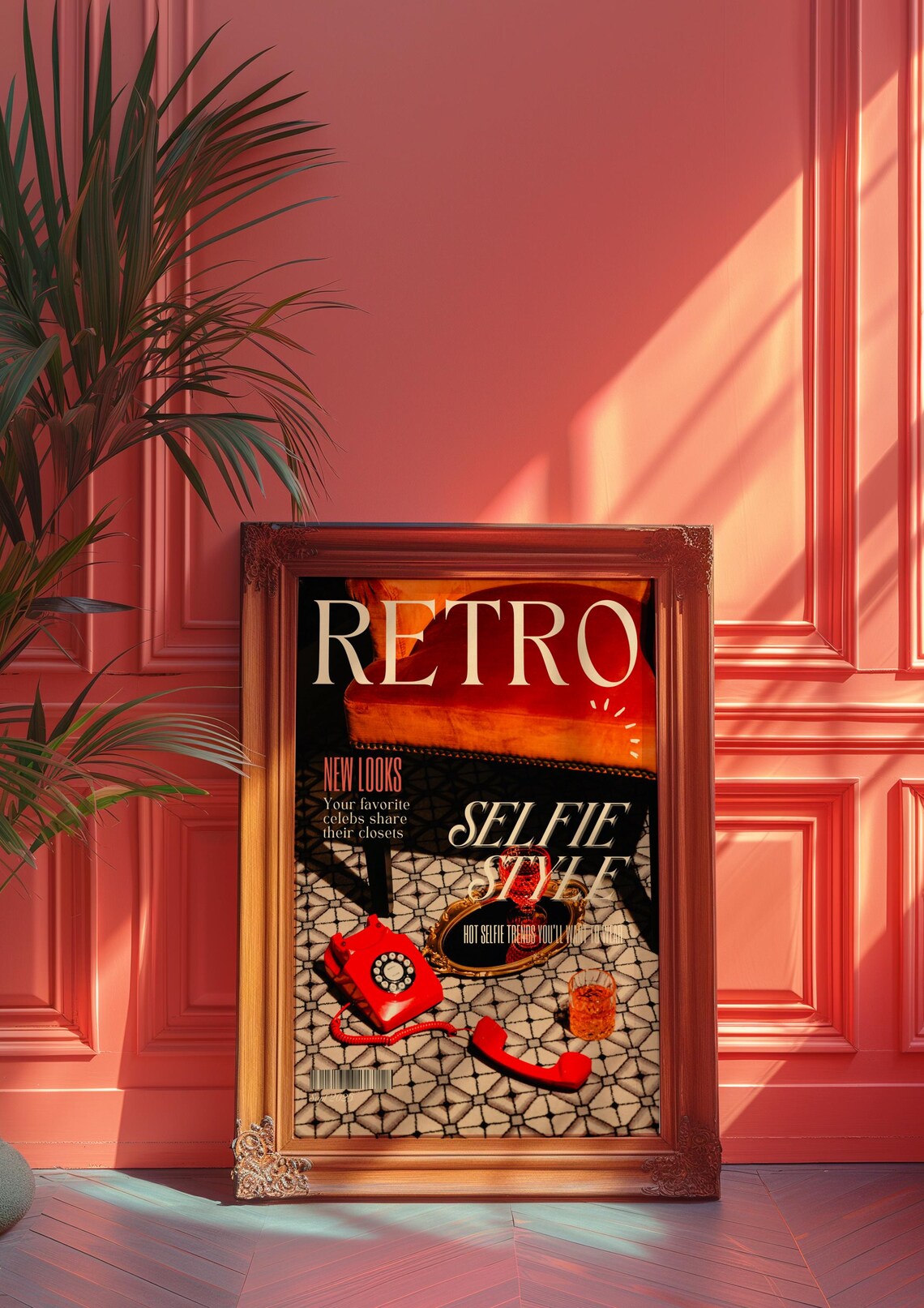 Retro Magazine Cover with Red Rotary Phone Selfie Style Wall Poster - Image 2