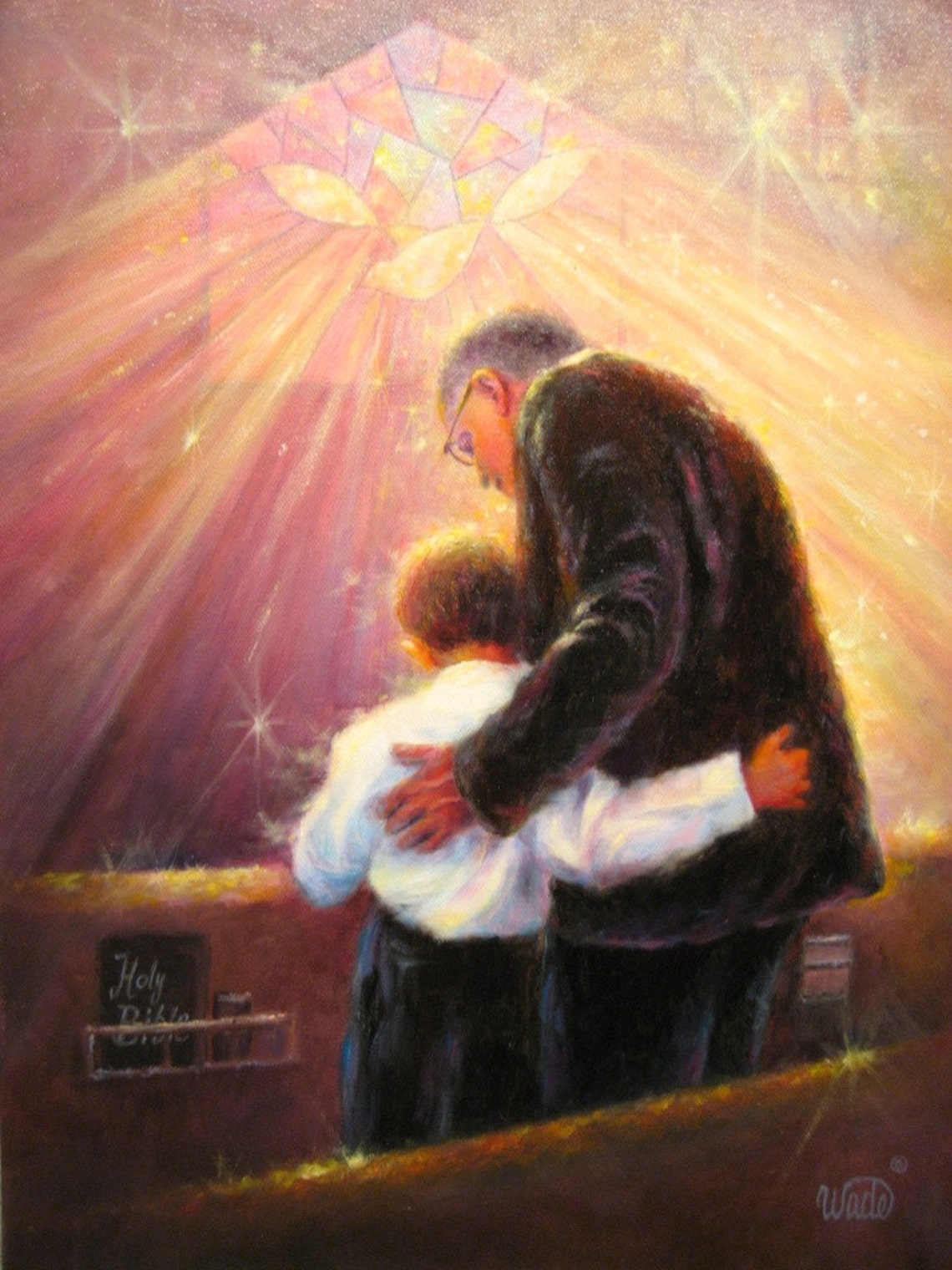 Church Sanctuary Worship Original Painting Grandfather Grandson Worship Art Christian Painting Religious Church Art Vickie Wade